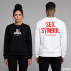 SEX SYMBOL – Pullover unisex mit Frontprint (Frau, Schwarz) und Backprint (Mann, Weiß)
