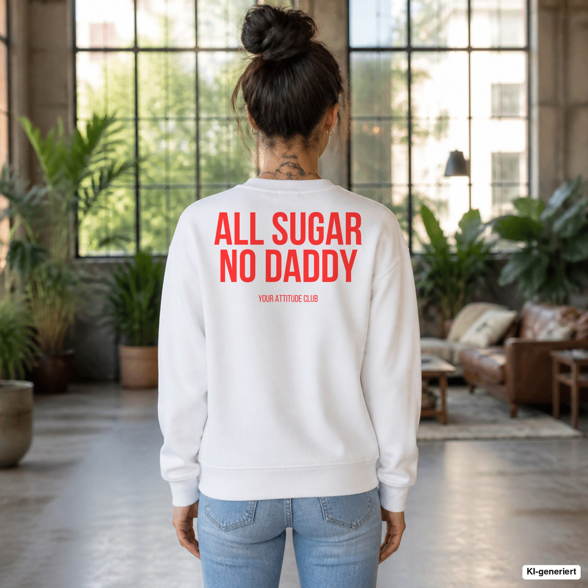 All sugar no daddy – weißer Pullover mit rotem Backprint, Damen im Loft