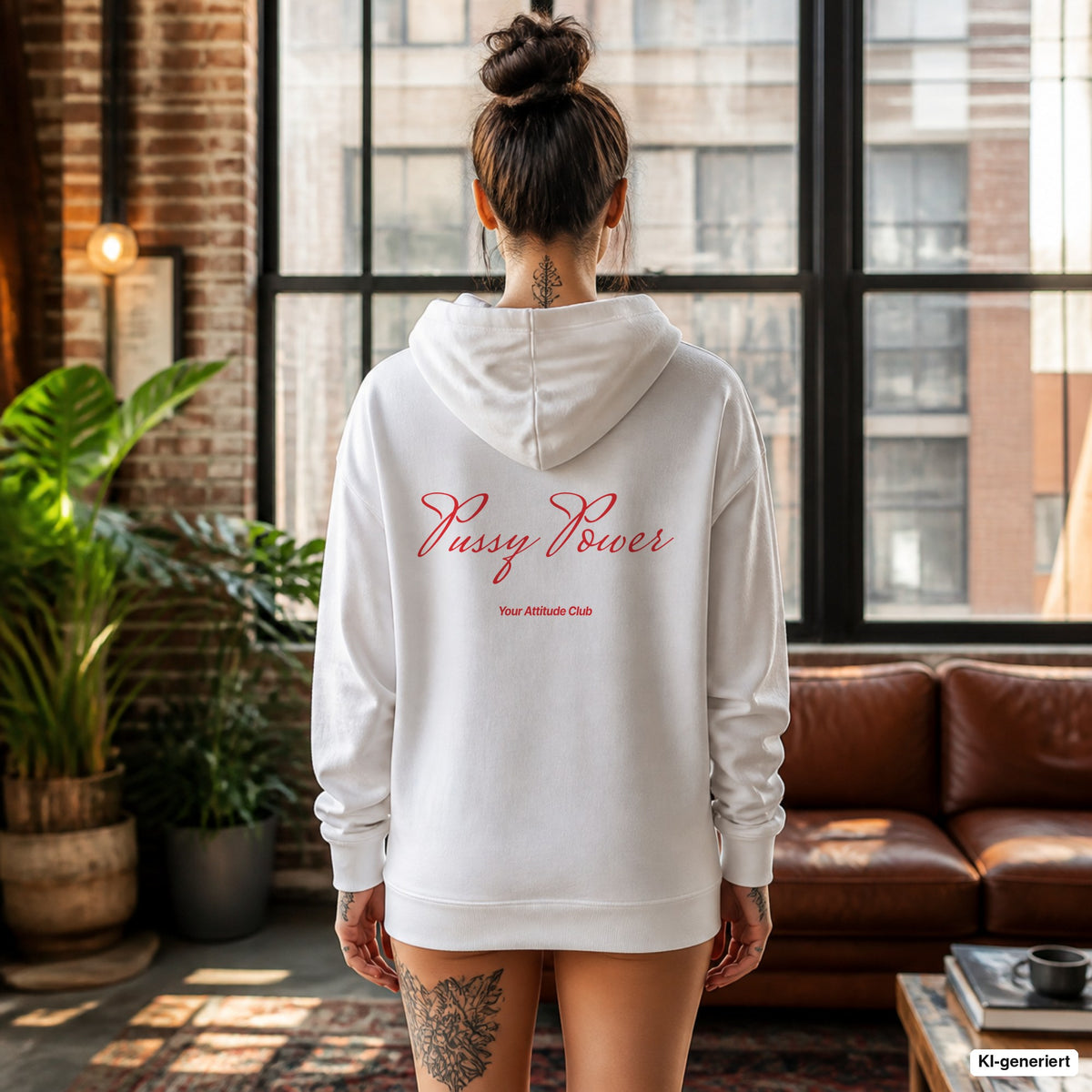 Pussy Power – weißer Hoodie mit rotem Backprint, Damen im Loft