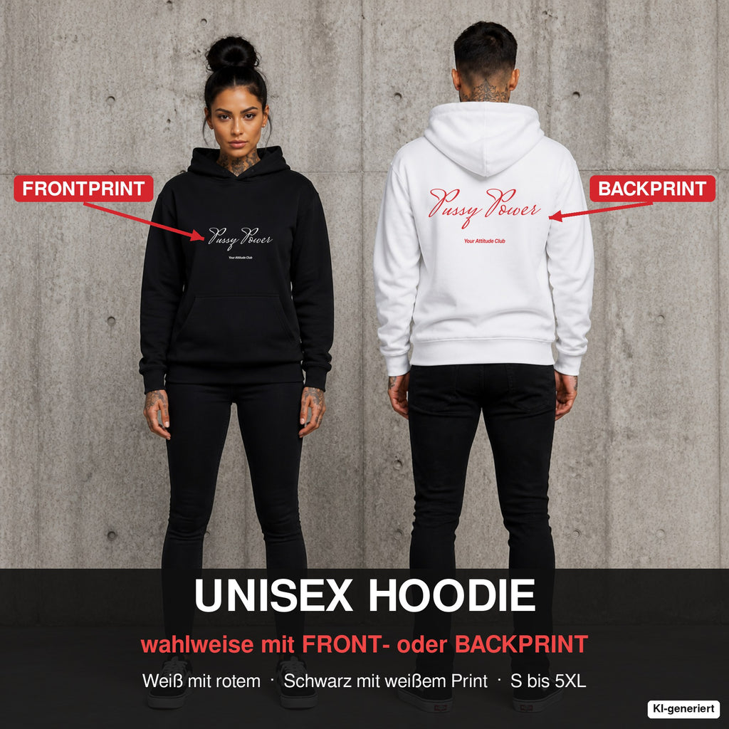 Pussy Power – Hoodie wahlweise mit Front- oder Backprint, Paar vor Betonwand