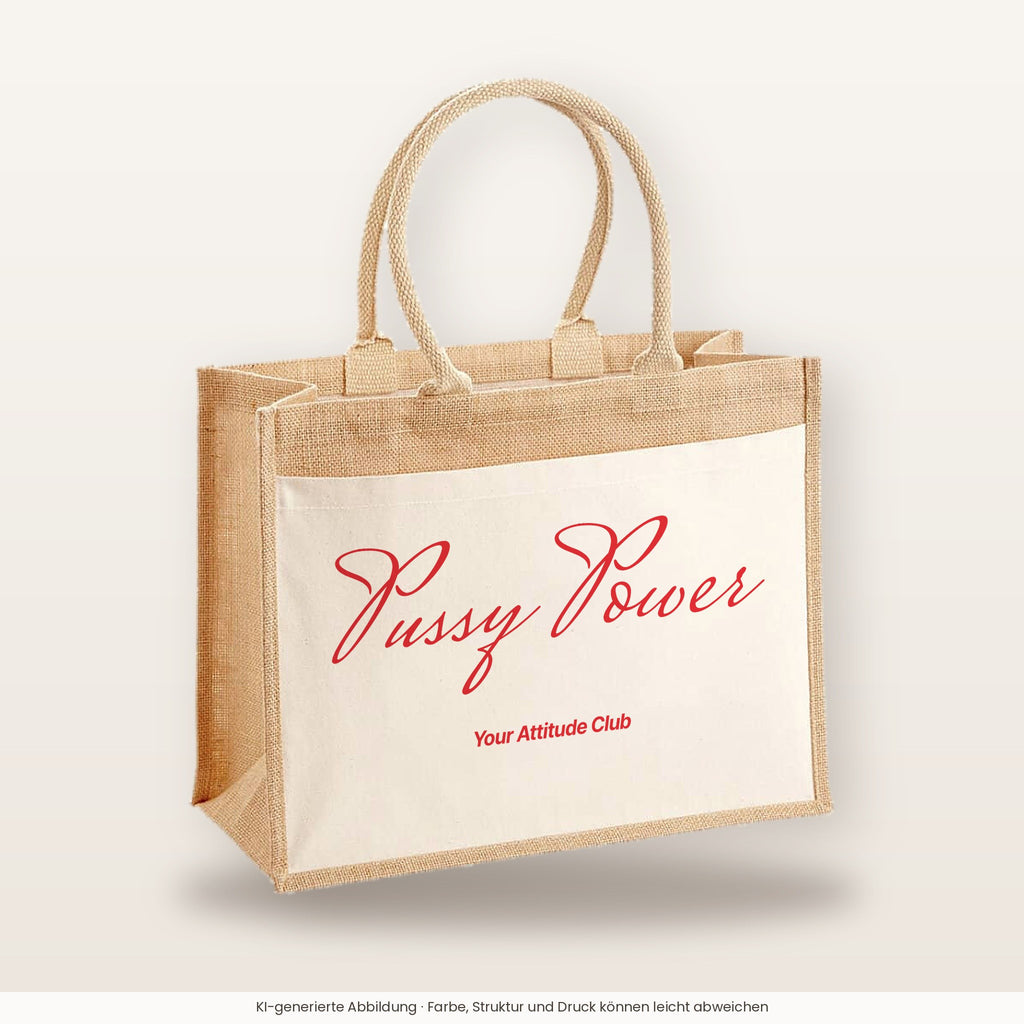 Pussy Power – Jutetasche mit Spruch, große Jutetasche, Produktansicht