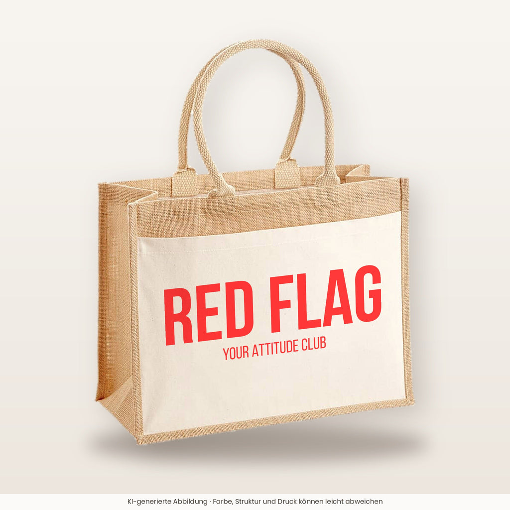 Red flag – Jutetasche mit Spruch, große Jutetasche, Produktansicht