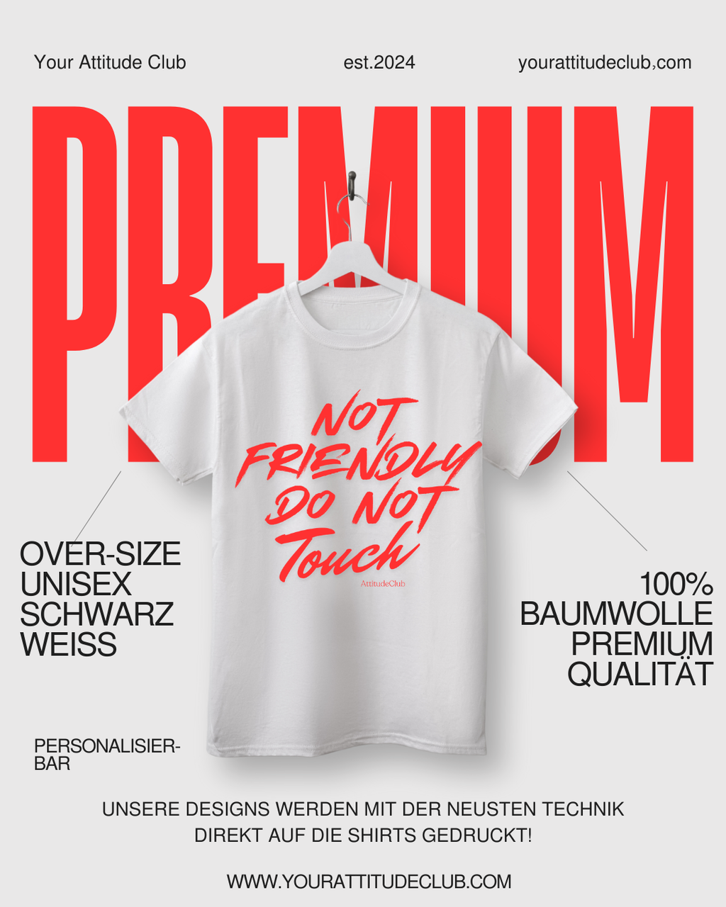 NOT FRIENDLY DO NOT TOUCH – Oversize Unisex Shirt aus Bio Baumwolle | Statement T Shirt Damen Herren | Premium Oversize