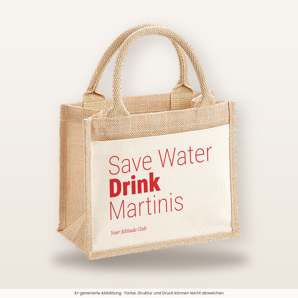 Save Water Drink Martinis – Jutetasche mit Spruch, kleine Jutetasche 26 × 22 cm