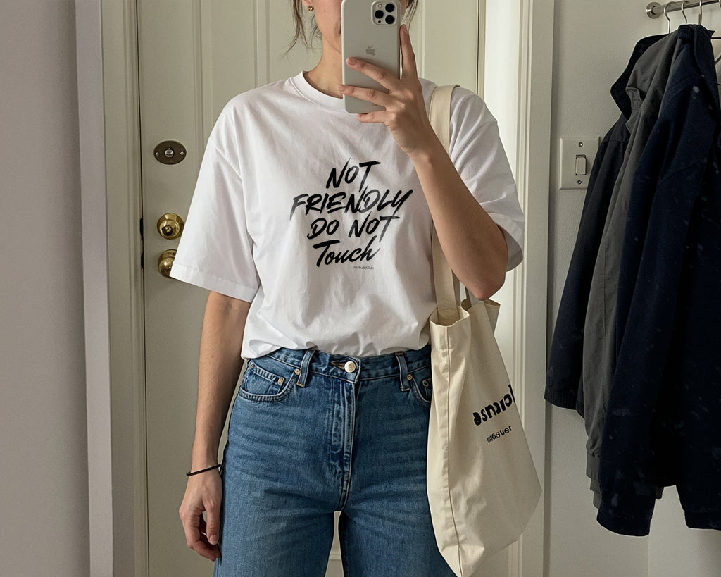 NOT FRIENDLY DO NOT TOUCH – Oversize Unisex Shirt Bio Baumwolle | Statement T Shirt Damen Herren | Premium Oversize