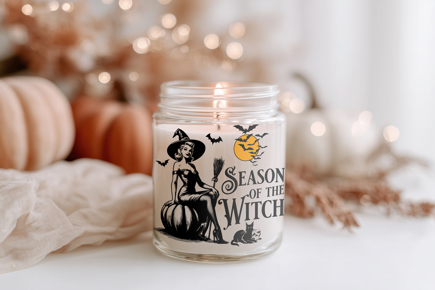 Season of the Witch Kerze Hexe Halloween Duftkerze im Glas, Sojawachs vegan, Herbstdeko, Geschenkidee Frauen, Spooky Season, Hexenmotiv