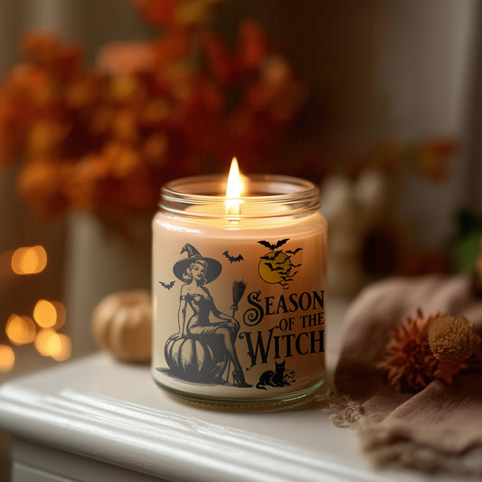 Season of the Witch Kerze Hexe Halloween Duftkerze im Glas, Sojawachs vegan, Herbstdeko, Geschenkidee Frauen, Spooky Season, Hexenmotiv