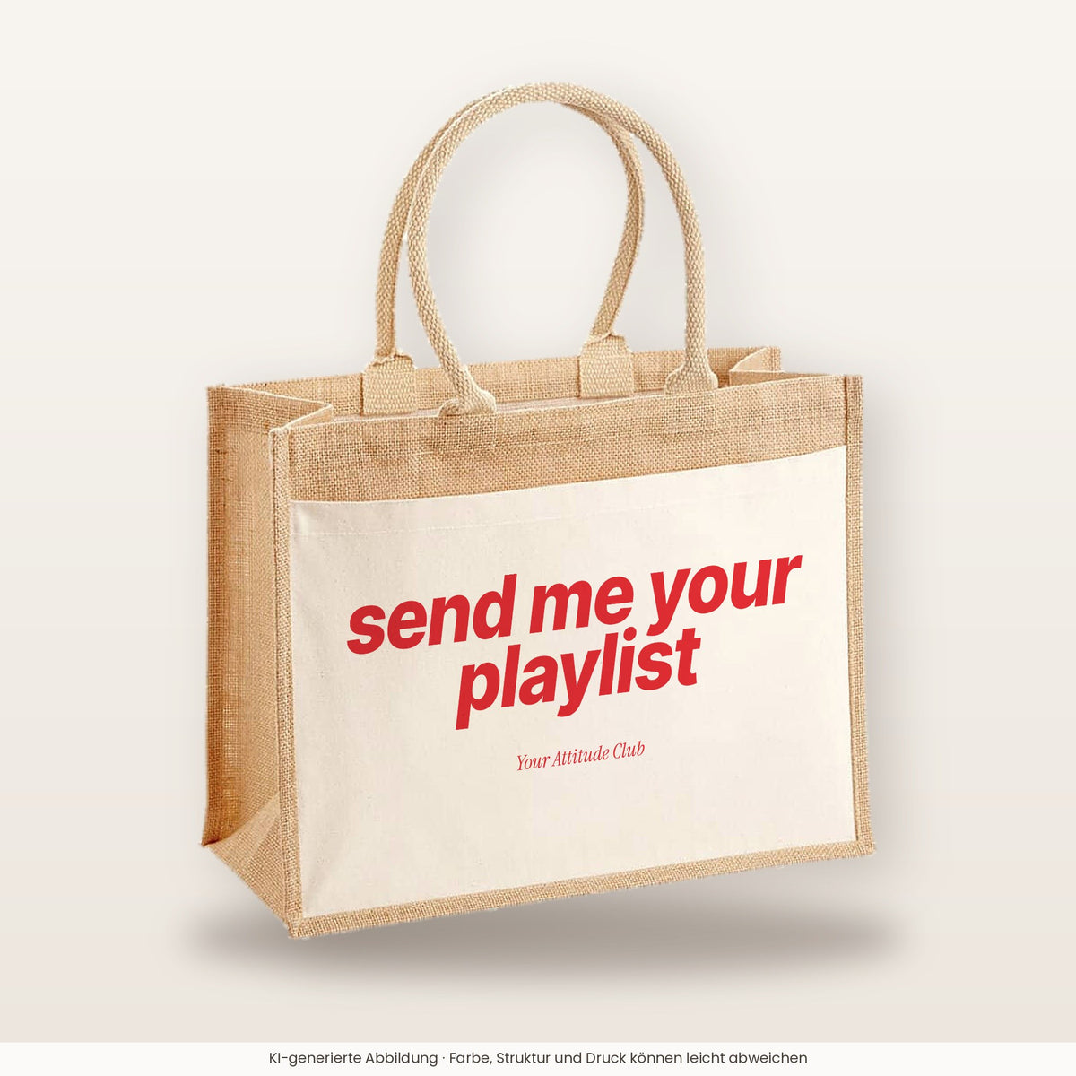 Send Me Your Playlist – Jutetasche mit Spruch, große Jutetasche, Produktansicht