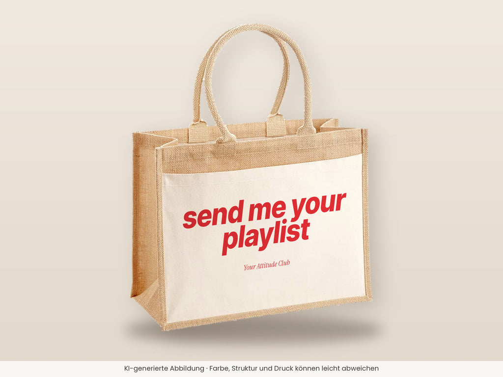 Send Me Your Playlist – Jutetasche mit Spruch, große Jutetasche, Detailansicht