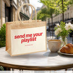 Send Me Your Playlist – Jutetasche mit Spruch, im Café