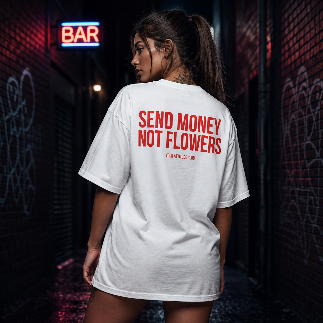 SEND MONEY NOT FLOWERS | Oversize Shirt Unisex mit Backprint, Statement Shirt aus Bio-Baumwolle