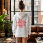 Sex is like a gas station, sometimes you get full service, sometimes self service – weißer Hoodie mit rotem Backprint, Damen im Loft