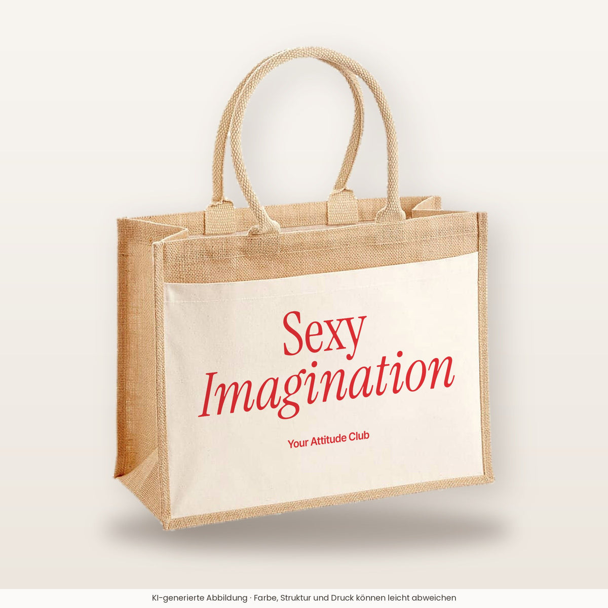 Sexy Imagination – Jutetasche mit Spruch, große Jutetasche, Produktansicht