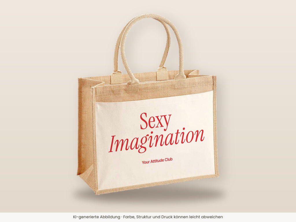 Sexy Imagination – Jutetasche mit Spruch, große Jutetasche, Detailansicht