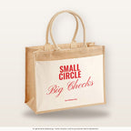 Small Circle Big Checks – Jutetasche mit Spruch, große Jutetasche, Produktansicht
