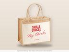 Small Circle Big Checks – Jutetasche mit Spruch, große Jutetasche, Detailansicht