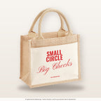 Small Circle Big Checks – Jutetasche mit Spruch, kleine Jutetasche 26 × 22 cm