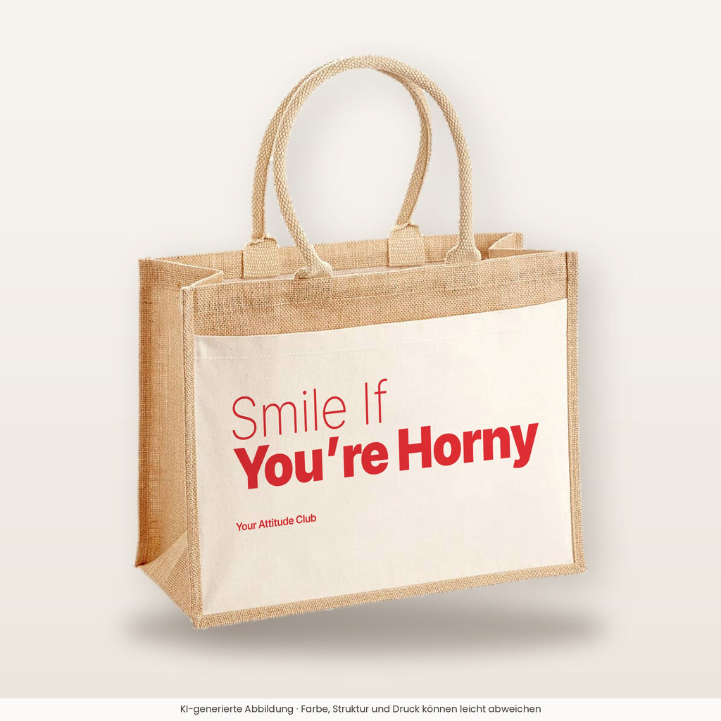 Smile If You’re Horny – Jutetasche mit Spruch, große Jutetasche, Produktansicht
