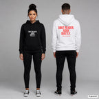 Smut reader. Judge quietly. – Hoodie unisex mit Frontprint (Frau, Schwarz) und Backprint (Mann, Weiß)
