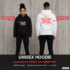 Smutty books, warm tea, fuzzy socks – Hoodie wahlweise mit Front- oder Backprint, Paar vor Betonwand