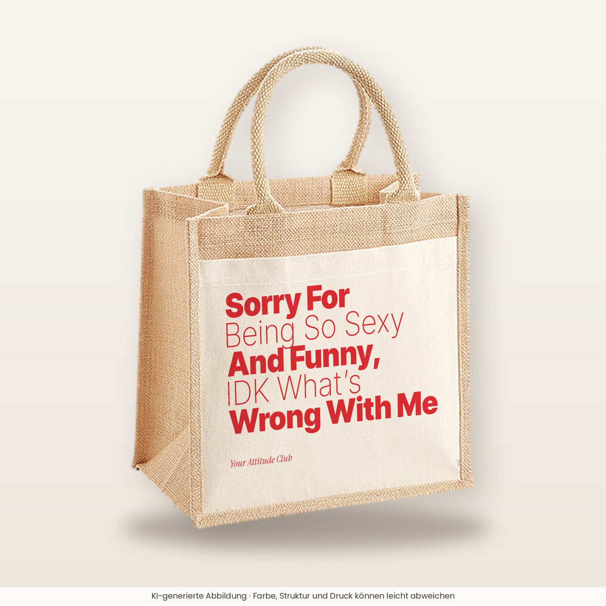 Sorry For Being So Sexy And Funny, IDK What’s Wrong With Me – Jutetasche mit Spruch, mittlere Jutetasche 30 × 30 cm