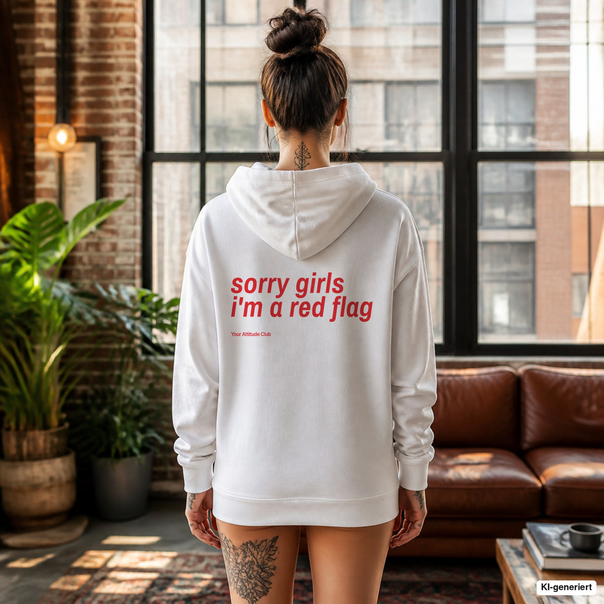 Sorry Girls I'm A Red Flag – weißer Hoodie mit rotem Backprint, Damen im Loft