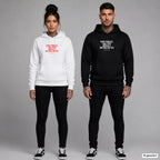 Sorry princess, I only date mentally unstable wh*res – Hoodie mit Frontprint, Frau in Weiß mit rotem und Mann in Schwarz mit weißem Aufdruck