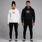 Sorry princess I only date women who might stab me – Hoodie mit Frontprint, Frau in Weiß mit rotem und Mann in Schwarz mit weißem Aufdruck