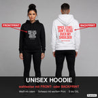 Spice level: don’t read over my shoulder – Hoodie wahlweise mit Frontprint oder Backprint – Frau vorne in Schwarz, Mann hinten in Weiß
