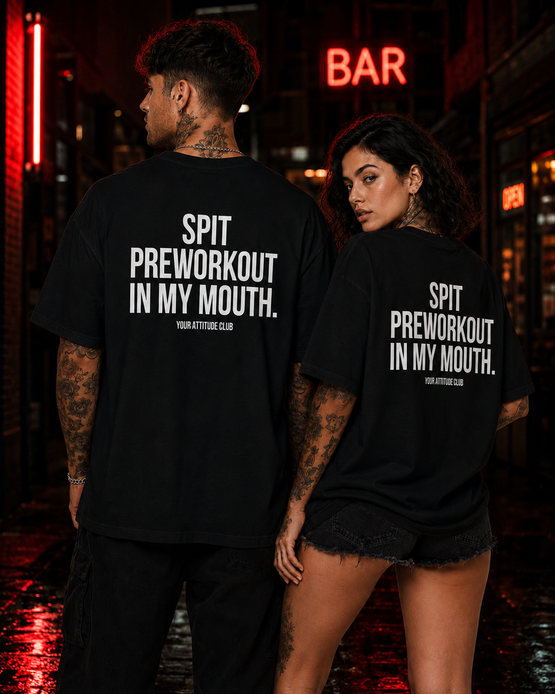 SPIT PREWORKOUT IN MY MOUTH – Weißes Oversize Unisex Shirt, Gym Shirt, Fitness Shirt, lustiger Spruch, Workout Shirt, Gym Geschenk, Statement Backprint