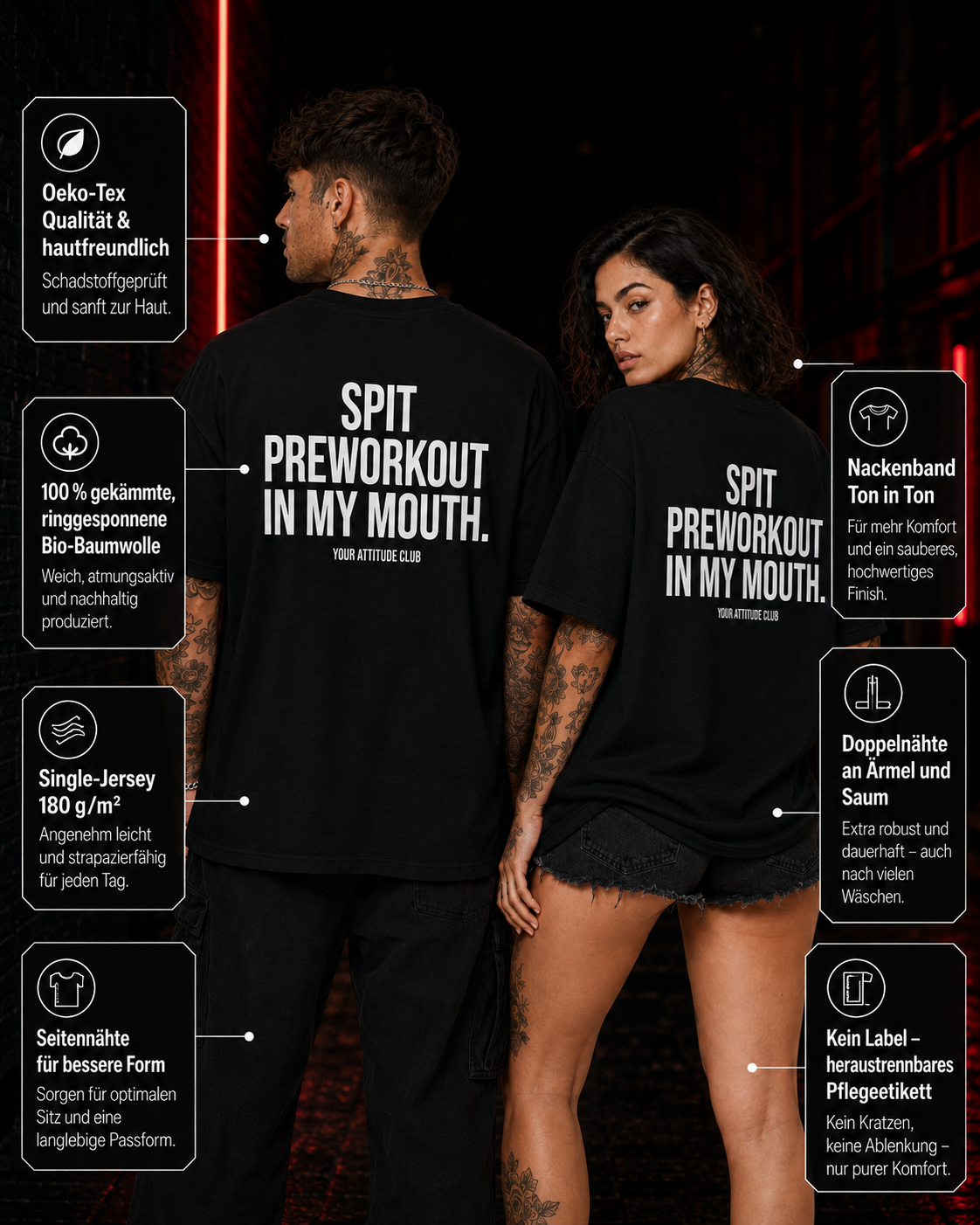 SPIT PREWORKOUT IN MY MOUTH – Weißes Oversize Unisex Shirt, Gym Shirt, Fitness Shirt, lustiger Spruch, Workout Shirt, Gym Geschenk, Statement Backprint
