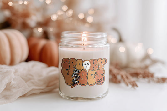Spooky Vibes Candle Halloween Duftkerze im Glas, vegane Herbstkerze Sojawachs, Cozy Home Decor Geschenkidee Frauen, Retro Aesthetic Candle