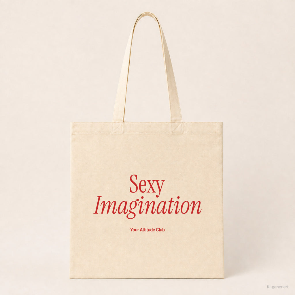 Sexy Imagination – Stoffbeutel mit Spruch natur mit rotem Aufdruck, Produktansicht