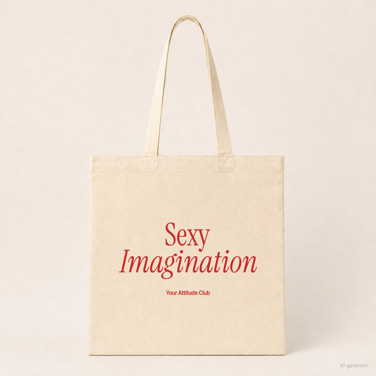 Sexy Imagination – Stoffbeutel mit Spruch natur mit rotem Aufdruck, Produktansicht