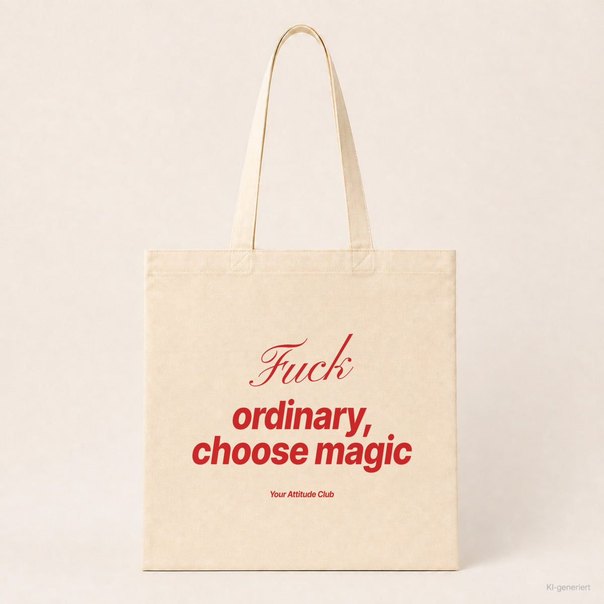 Fuck Ordinary, Choose Magic – Stoffbeutel mit Spruch natur mit rotem Aufdruck, Produktansicht