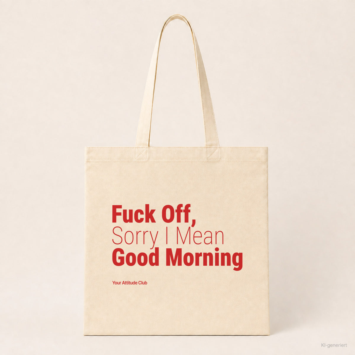 Fuck Off, Sorry I Mean Good Morning – Stoffbeutel mit Spruch natur mit rotem Aufdruck, Produktansicht