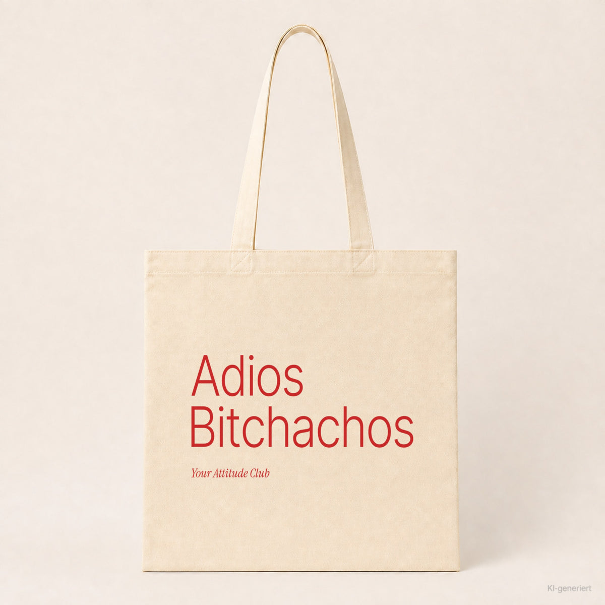 Adios Bitchachos – Stoffbeutel mit Spruch natur mit rotem Aufdruck, Produktansicht