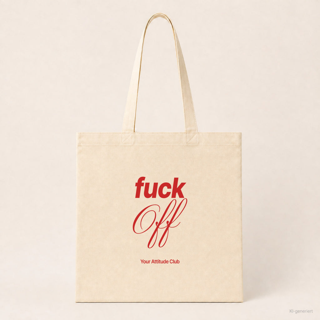 Fuck Off – Stoffbeutel mit Spruch natur mit rotem Aufdruck, Produktansicht
