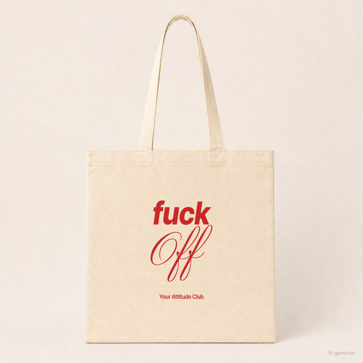 Fuck Off – Stoffbeutel mit Spruch natur mit rotem Aufdruck, Produktansicht
