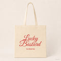 Lucky Bastard – Stoffbeutel mit Spruch natur mit rotem Aufdruck, Produktansicht