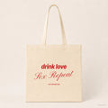 Drink Love Sex Repeat – Stoffbeutel mit Spruch natur mit rotem Aufdruck, Produktansicht