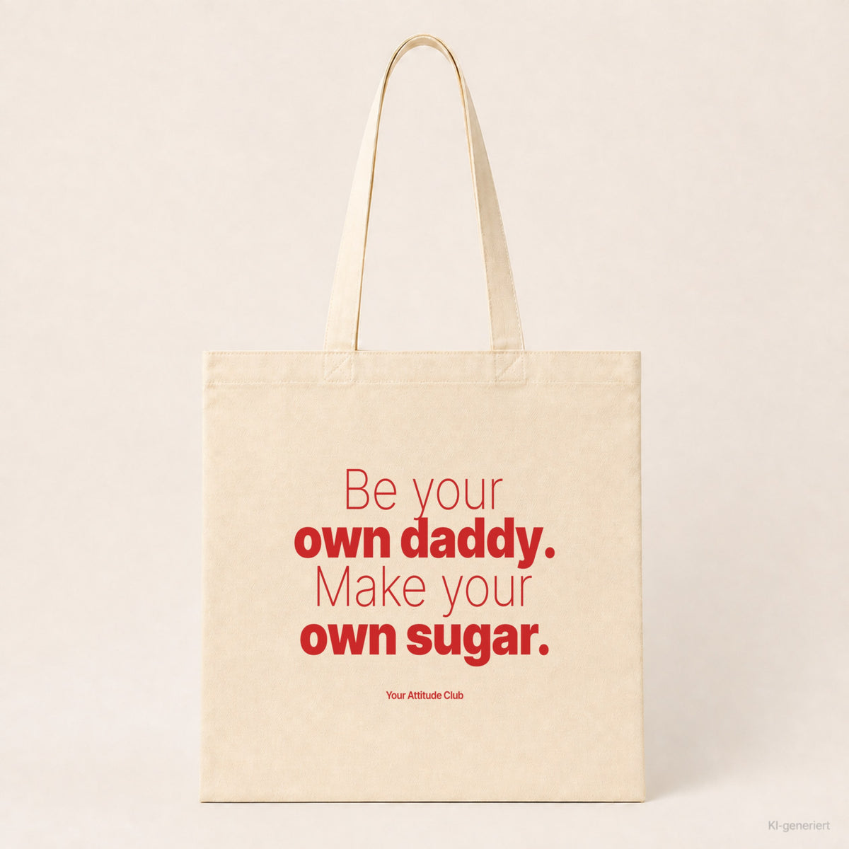 Be your own daddy. Make your own sugar – Stoffbeutel mit Spruch natur mit rotem Aufdruck, Produktansicht