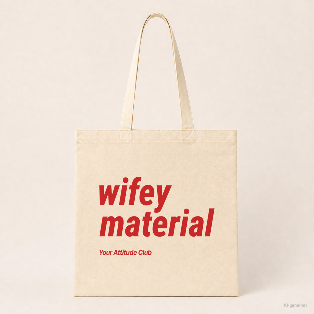 Wifey Material – Stoffbeutel mit Spruch natur mit rotem Aufdruck, Produktansicht