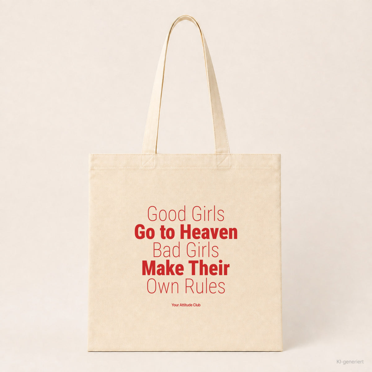 Good Girls Go to Heaven Bad Girls Make Their Own Rules – Stoffbeutel mit Spruch natur mit rotem Aufdruck, Produktansicht