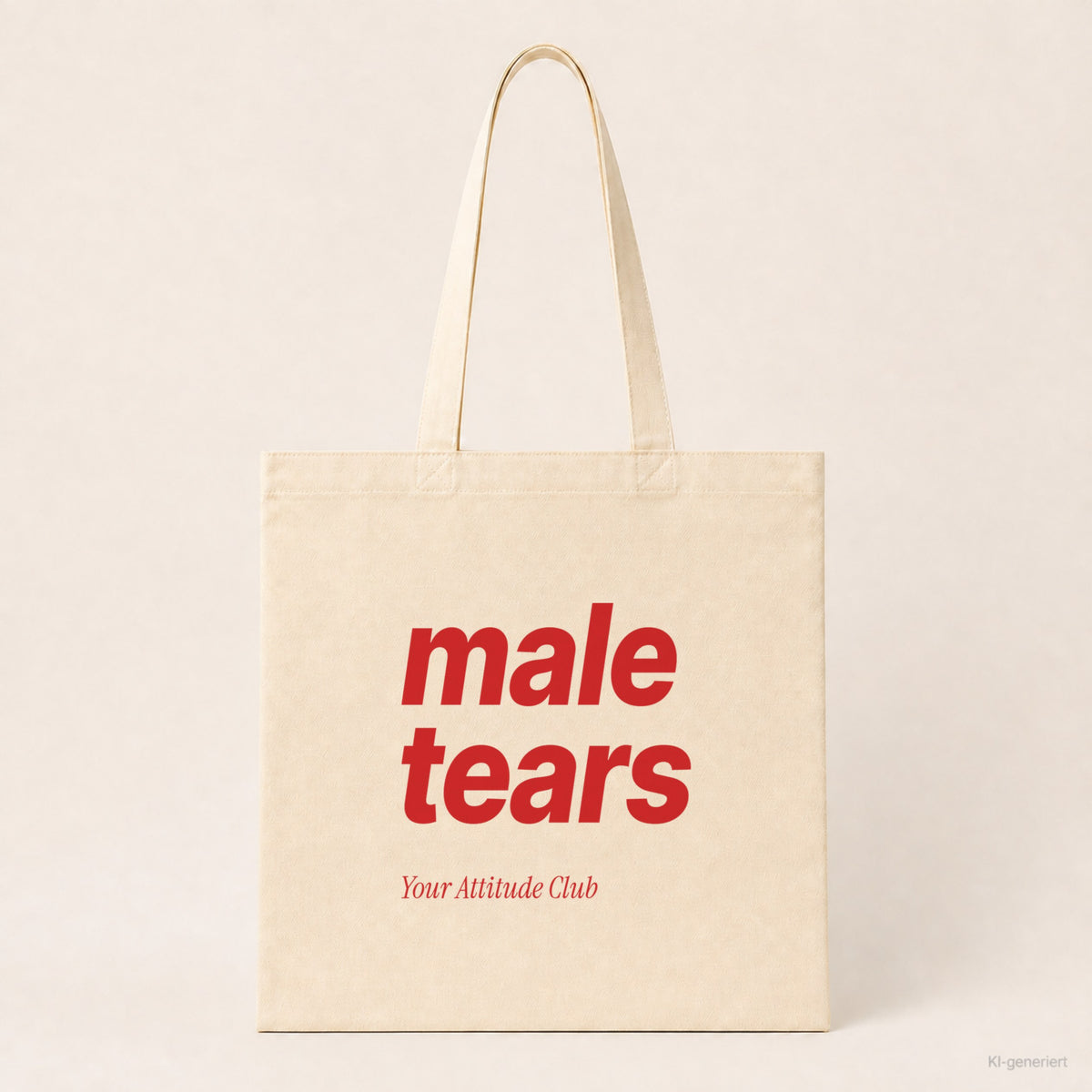Male Tears – Stoffbeutel mit Spruch natur mit rotem Aufdruck, Produktansicht