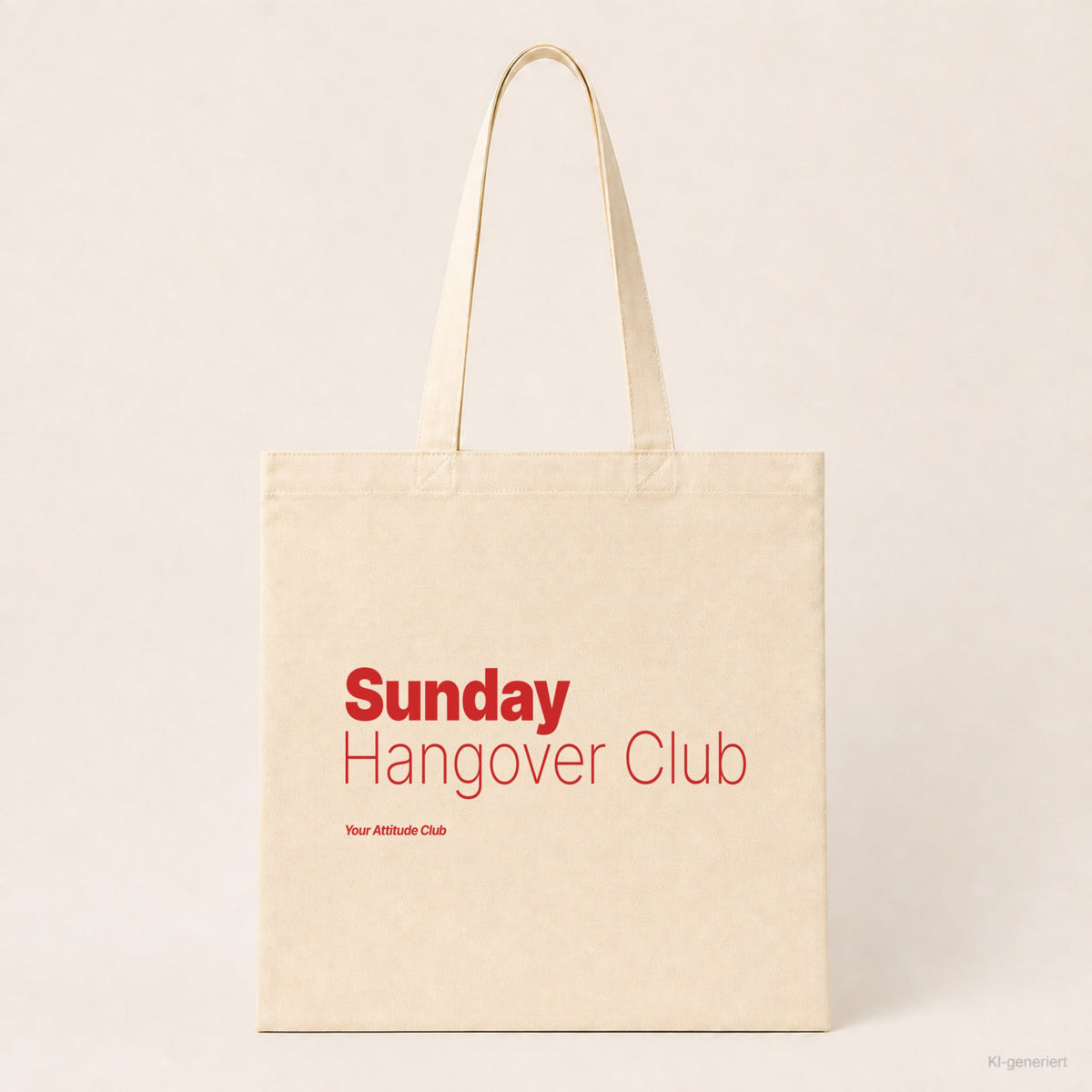 Sunday Hangover Club – Stoffbeutel mit Spruch natur mit rotem Aufdruck, Produktansicht