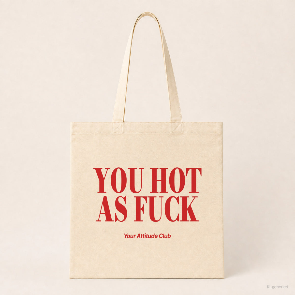 You Hot As Fuck – Stoffbeutel mit Spruch natur mit rotem Aufdruck, Produktansicht