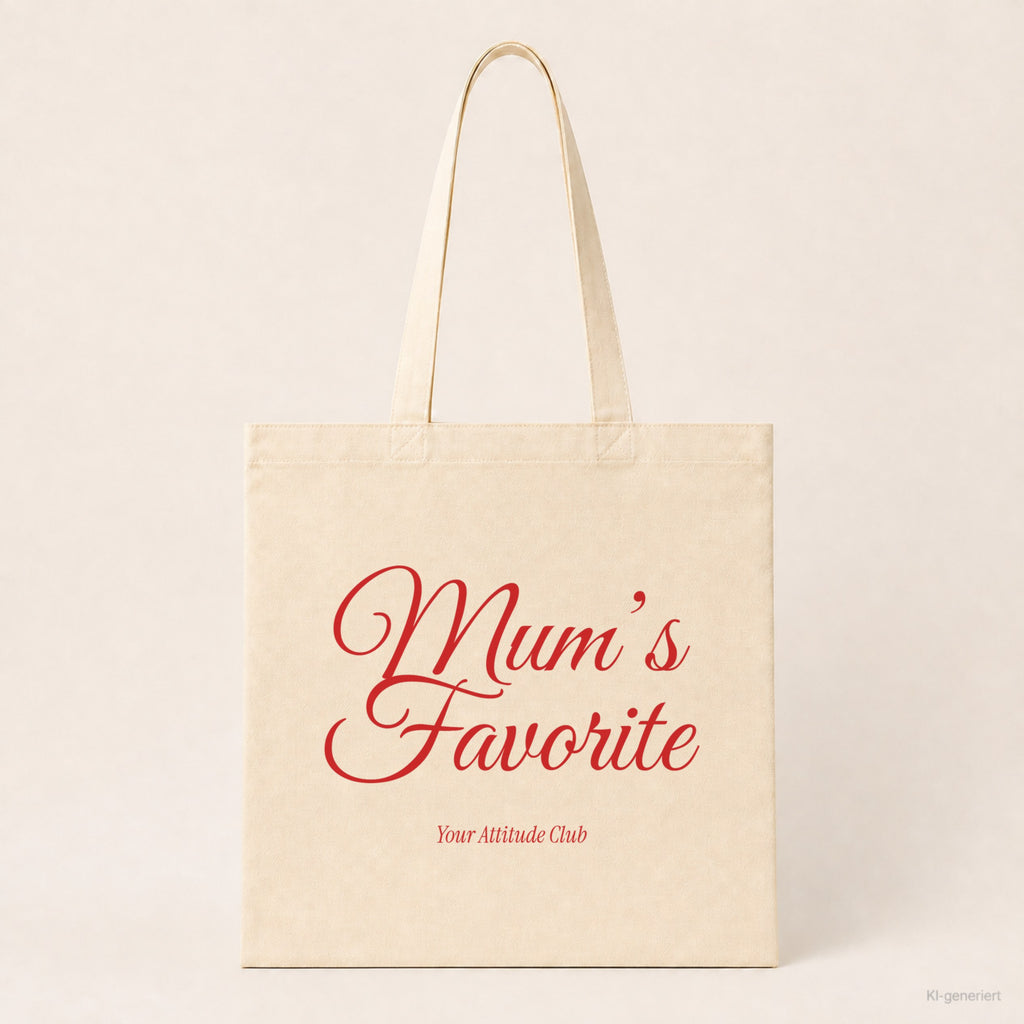 Mum’s Favorite – Stoffbeutel mit Spruch natur mit rotem Aufdruck, Produktansicht
