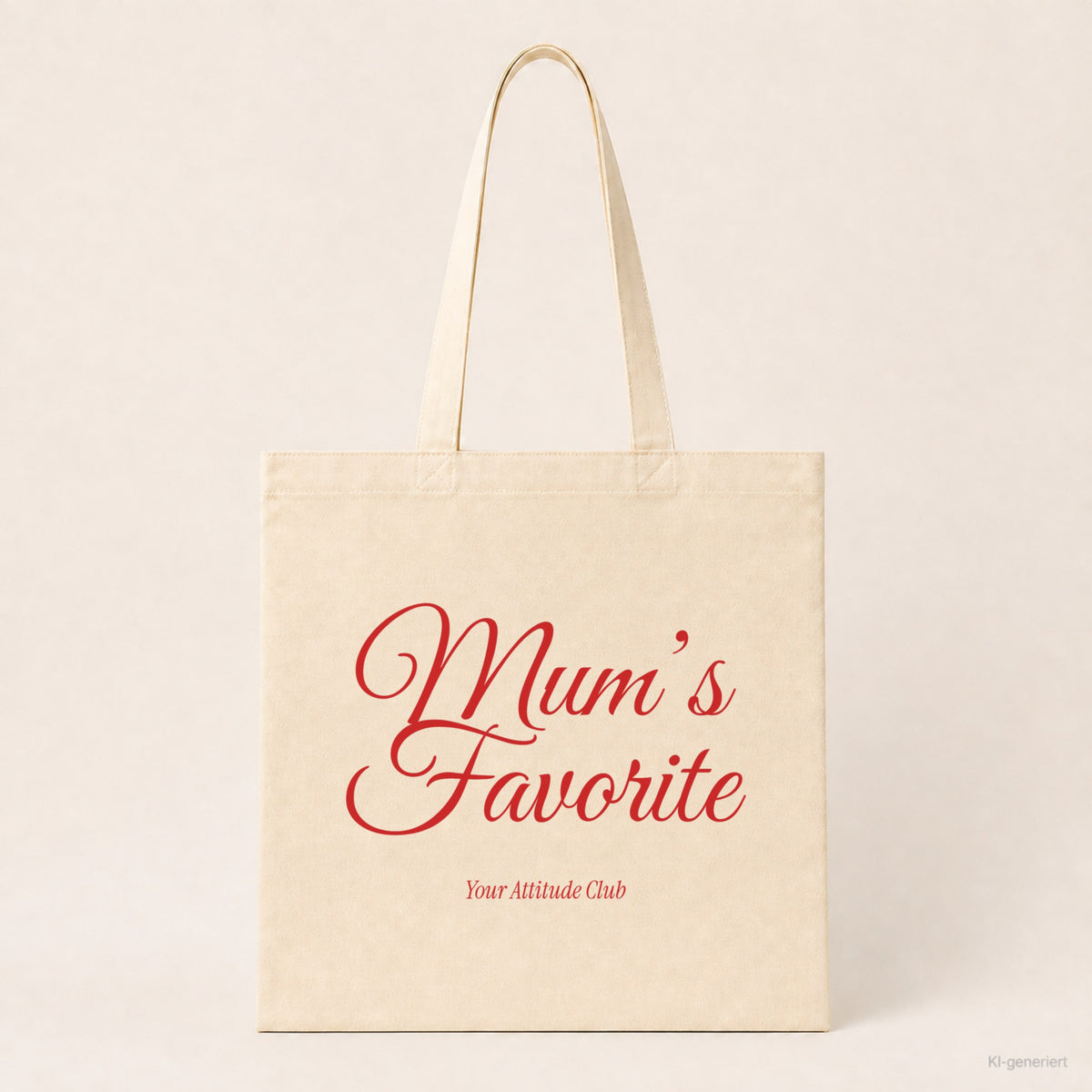 Mum’s Favorite – Stoffbeutel mit Spruch natur mit rotem Aufdruck, Produktansicht
