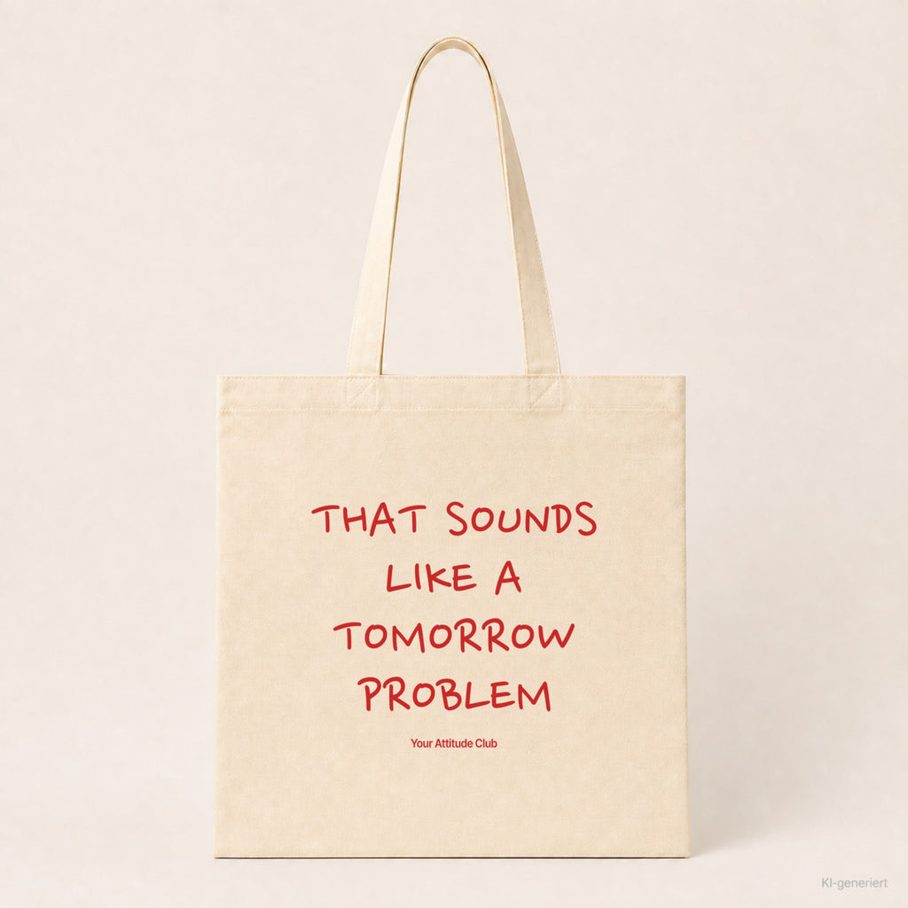 That Sounds Like a Tomorrow Problem – Stoffbeutel mit Spruch natur mit rotem Aufdruck, Produktansicht